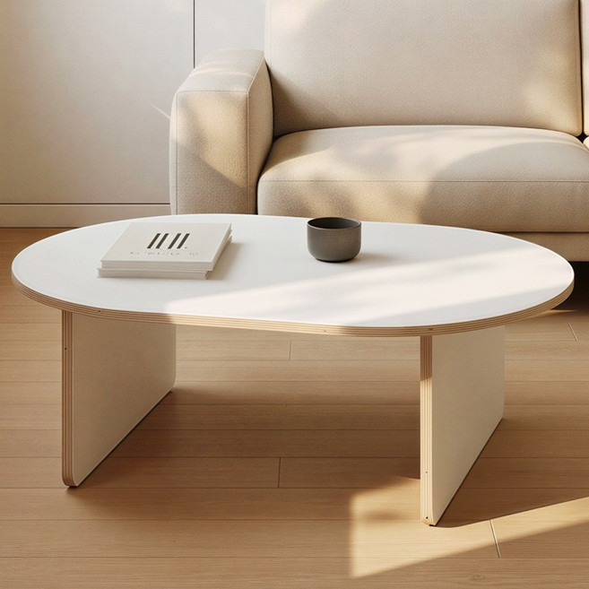 타원형 거실테이블 쇼파 좌식 테이블, 화이트우드엣지 800