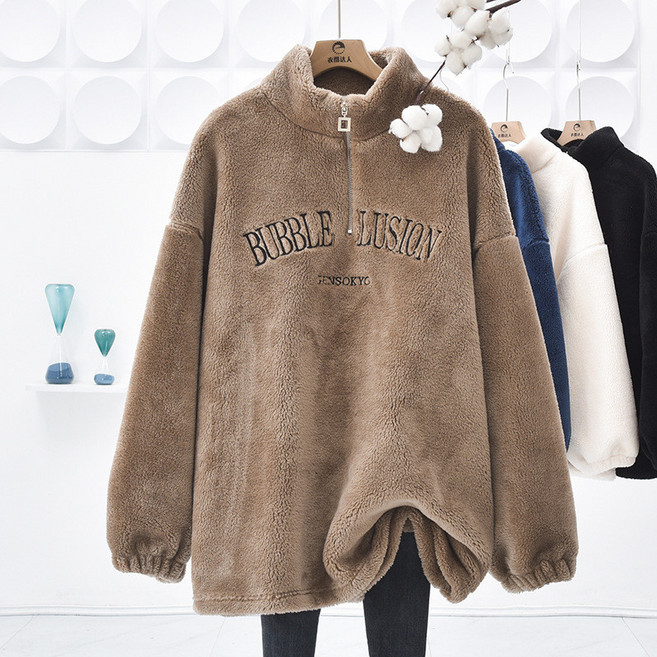 더벨러리 여성 양털 반집업 맨투맨 BCT5305 긴팔 뽀글이 긴팔 후리스 반목