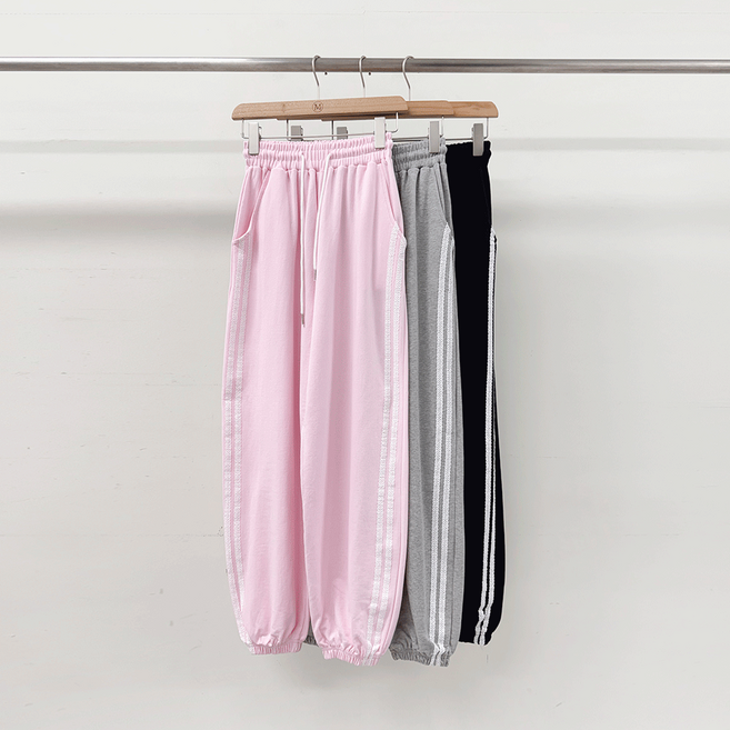 레이스 투라인 배색 밴딩 조거 트레이닝 팬츠