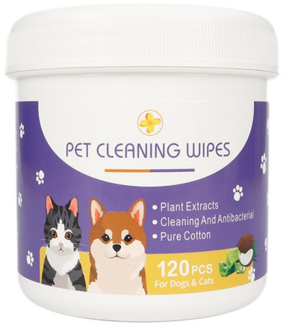 강아지 고양이 눈물자국 제거 물티슈 귀청소 겸용 반려동물 클렌징 티슈 120매, 100片, 1