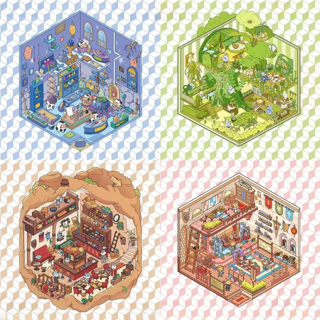 [원더랜드] 종이 친구들 3.0 3D 집 꾸미기 스티커 4종세트(핀셋포함), 1세트, 혼합