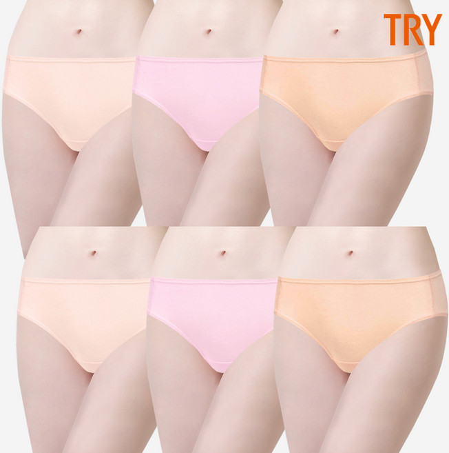 트라이 여성순면팬티 면100 국산 미디 삼각 베이직 6매 세트