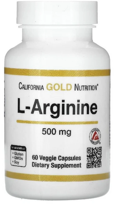 CGN 캘리포니아 골드 뉴트리션 L-아르기닌 AjiPure 500mg 식물성 베지 60캡슐 실리카 스테아린산 마그네슘 포함, 1개, 60정 - 쿠팡