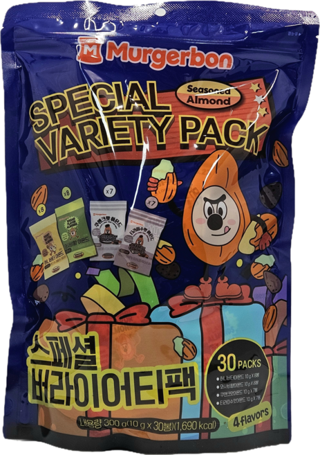 머거본 스페셜 아몬드 버라이어티팩 30입 (4종 혼합 / 개별포장), 1개, 300g