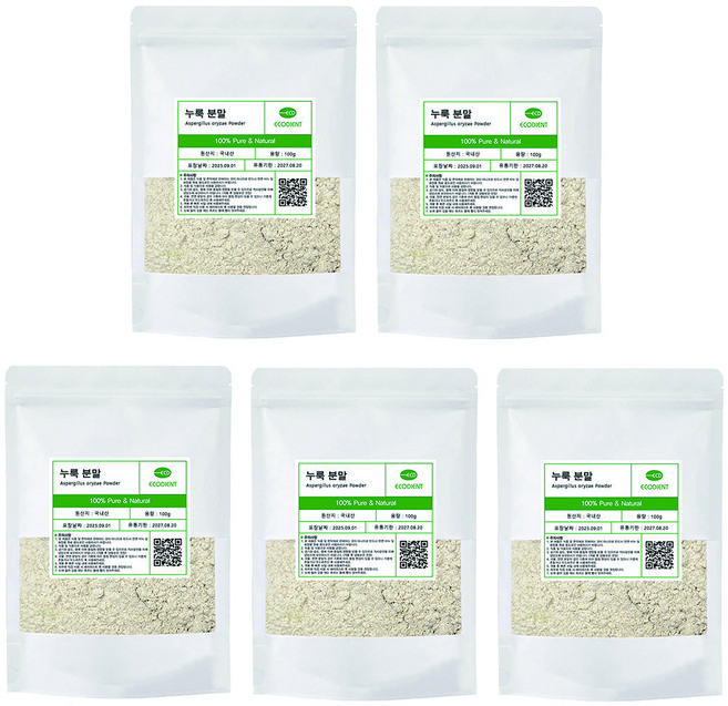 [에코디언트] 100% 누룩 분말 가루 천연팩 곡물팩 마사지팩 누룩팩, 100g, 5개, 누룩분말