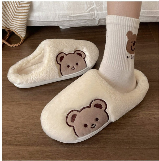 파티굿즈 곰돌이 털실내화 귀여운 따뜻한 커플 겨울 룸슈즈