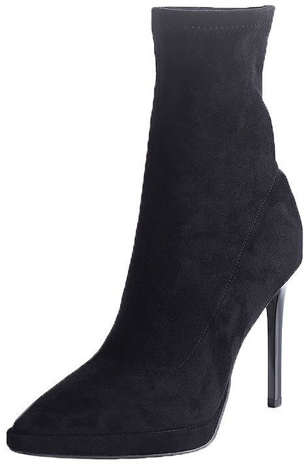 여성 봄과 가을 짧은 부츠 겨울 패션 하이힐 새로운 뾰족한 얇은 힐 스트레치 부츠 블랙 스웨이드 양말 부츠 하이힐 미들 배럴 짧은 부츠 10CM 여성 부츠 LEOAGJ10J