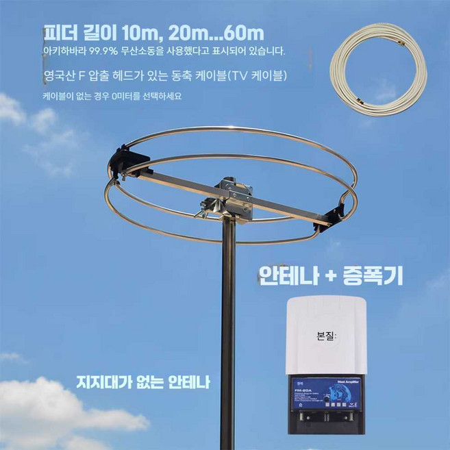 라디오안테나 FM TV 다중 안테나 티비 실내 전방향 증폭기 표준 실외, 20m, 1개