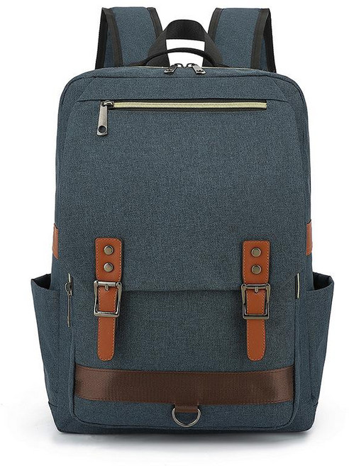 復古大容量電腦雙肩揹包 時尚男女旅行書包, 深蓝色