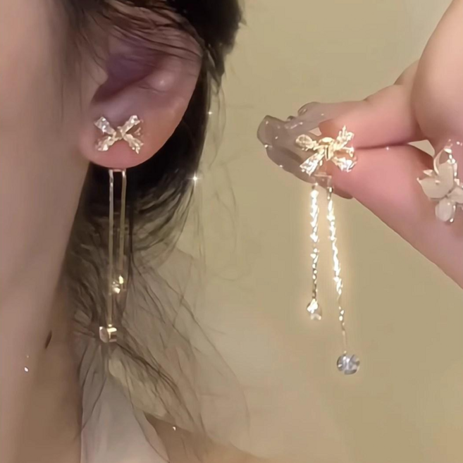 비비드칙 14KGF 리본 써지컬 체인 지르콘 925은침 귀걸이