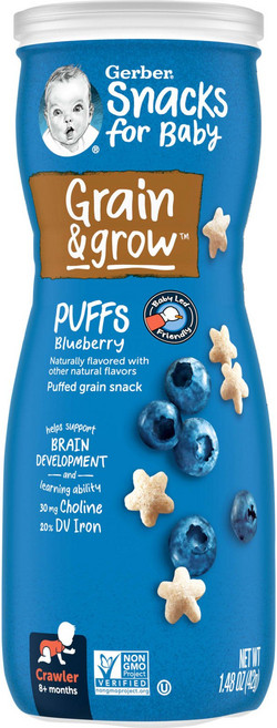 Gerber 퍼프 곡물 퍼프 스낵 생후 8개월 이상 블루베리 맛 42g (1.48oz), 1개