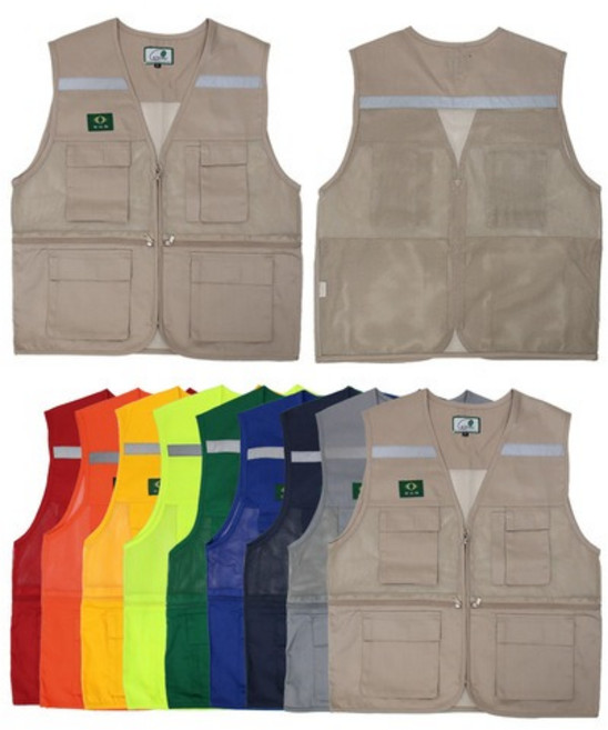 일터루 망사 작업조끼 무재해/반사띠, 1개, 베이지