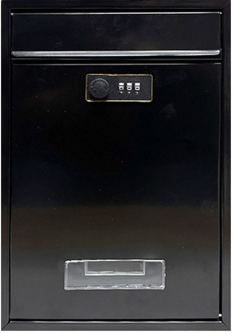 壁掛式密碼鎖信箱，居家文件收納，附安裝螺絲, 亮黑色, 1個