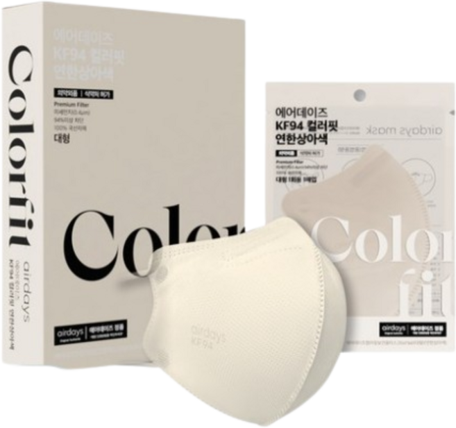에어데이즈 컬러핏 마스크 대형 KF94, 1개입, 80개, COLOR IVORY 연한상아색