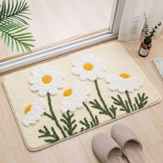 라보어 푹신한 빨아쓰는 욕실 발매트 화장실매트, 데이지화이트