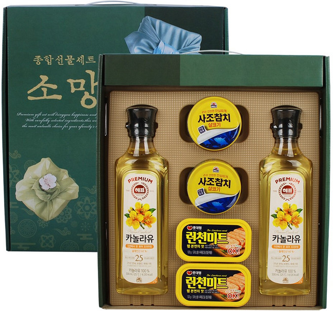 명절 소망종합6P선물세트(오일2개+참치2개+햄2개) 김치참치세트 햄세트 오일세트 런천미트 기름, 1세트