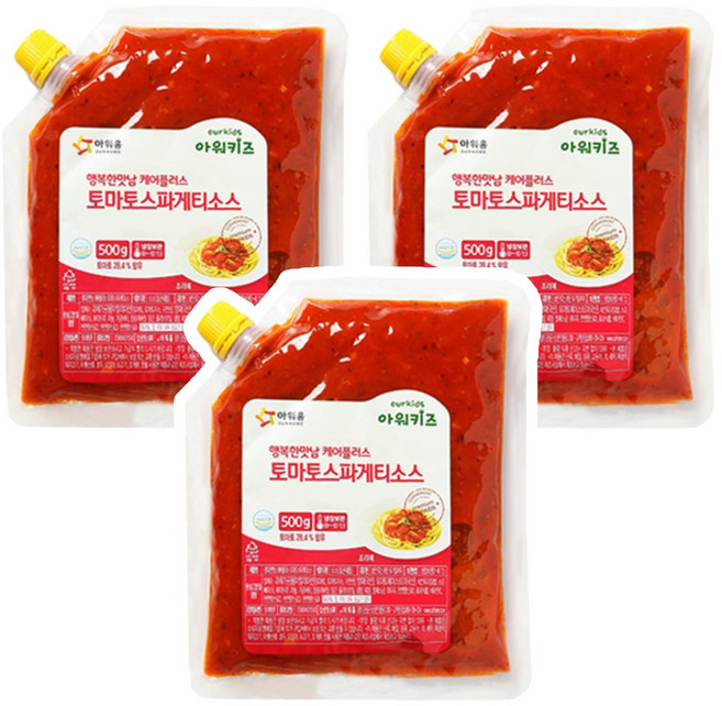 아워홈 아워키즈 토마토 스파게티 소스, 500g, 3개