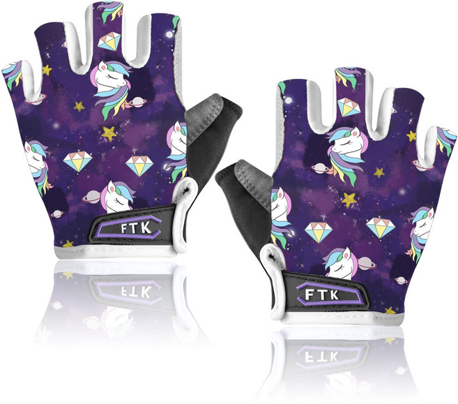 지칸디 아동용 자전거 장갑 반장갑 쿠션패드 라이딩 장갑 어린이 글러브, 1세트, 유니콘 반장갑