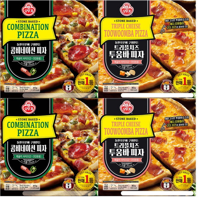 오뚜기 콤비네이션 피자 415g 2개+트리플치즈 투움바소스 피자 363g 2개(총 4개), 1세트, 1.556kg