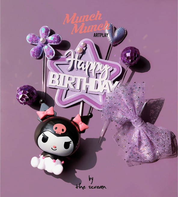 쿠로미 케이크 토퍼 세트 10pcs 피규어 토퍼 포함 생일케이크 꾸미기 산리오 케이크픽, 쿠로미 토퍼세트 9p+리본쿠로미