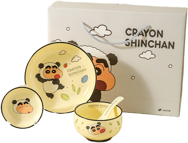 가와시마야 짱구 세라믹 한식기 5종 세트, 블랙 + 옐로, 1세트, 접시 + 공기 + 종지 + 숟가락 + 젓가락