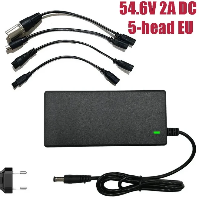 5-플러그 리튬 배터리 충전기 42V 54.6V 2A DC EU/US 전원 어댑터 교체 가능한 AC100-240V, 03 54.6V 2A 5-head EU