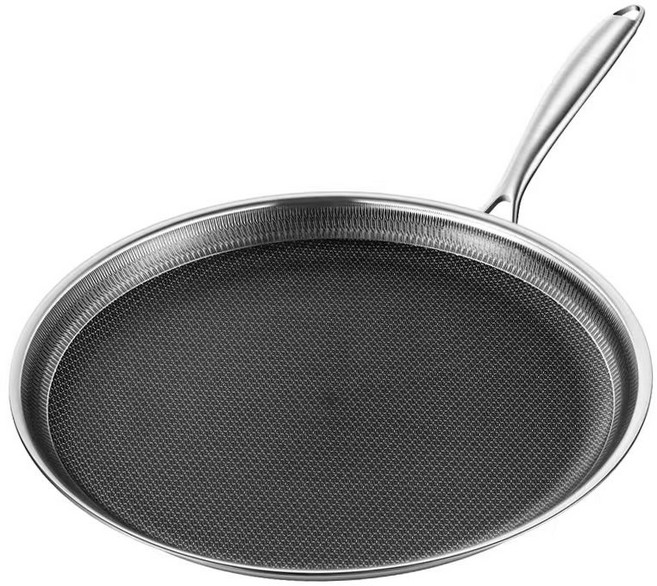 Riwonas 통3중 스텐 벌집코팅 크레페 팬케이크 팬 그릴팬 피자팬 프라이팬 인덕션 IH 겸용, 1개, 26cm