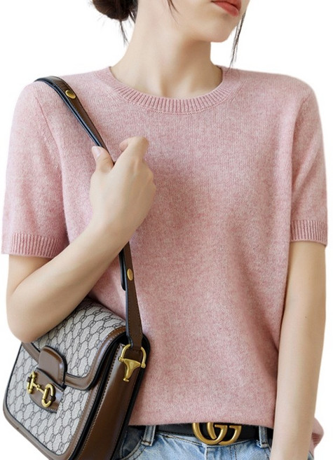 여성용 베이직 라운드넥 부드러운 간절기 데일리룩 반팔 니트 티셔츠