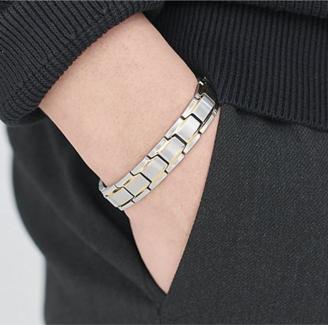 타이탄 남성 게르마늄 팔찌 미세전류 팔찌, 실버, 1개