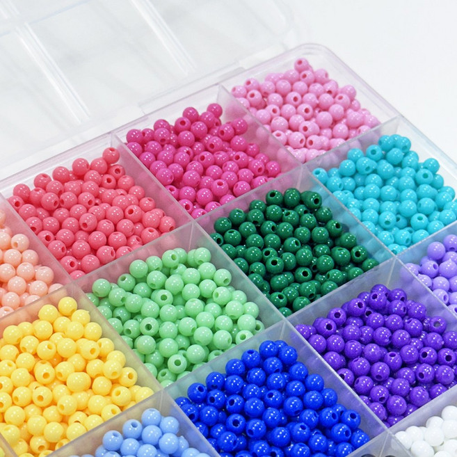 4mm 비즈 24칸 세트 DIY 미니 비즈발 키링 팔찌 목걸이 만들기 재료, 1개, 혼합색상