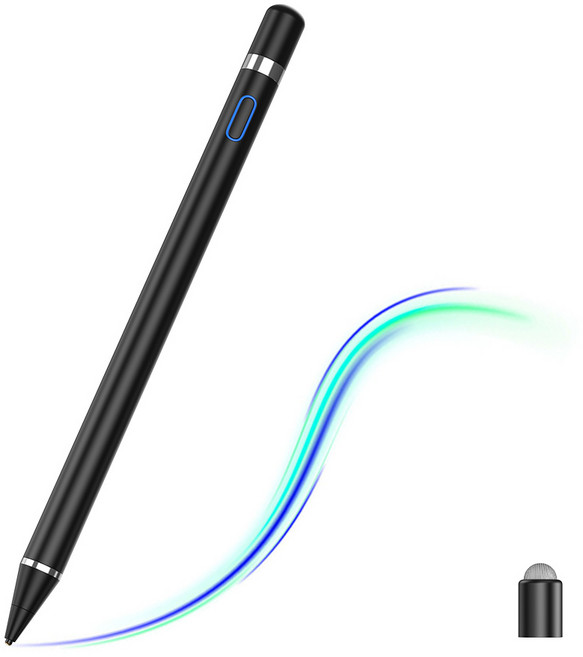 JAMJAKE 정전식 스타일러스 펜 스마트 터치펜 아이패드/스마트폰 전기종 호환 2in1 듀얼 펜촉+펜캡 디자인 정전기 방지 장갑 포함 SP6, 블랙, 1개