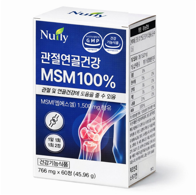 msm 식이유황 1500mg 관절연골 건강 MSM 100% 식약처 인정 건강기능식품 / 12박스 구매시 관절엔 아나파랙틴 정품 1박스증정, 1개, 60정