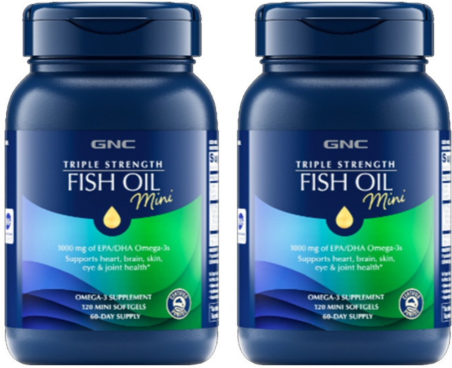 GNC 트리플 스트렝스 피쉬오일 미니 EPA/DHA 오메가-3s 1000mg 소프트젤, 120정, 2개