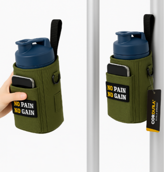 헬킹콩 마그네틱 보틀 파우치 헬스 자석 만능 물병 가방, [본체]_카키 1개 (본체 + 스트랩), [벨크로 와펜]_ 없이, 1개