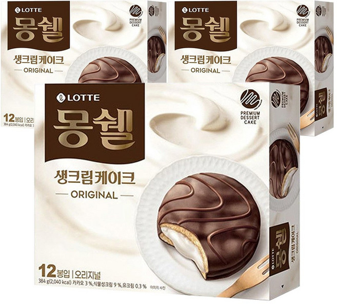 롯데 몽쉘 오리지널 생크림케이크 12입 408g x 3개