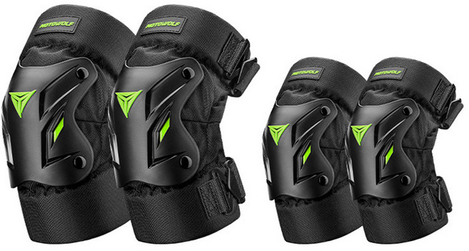 오토바이 무릎 보호대 바이크 팔꿈치 보호대 모토울프, 무릎+팔꿈치(그린), 1세트