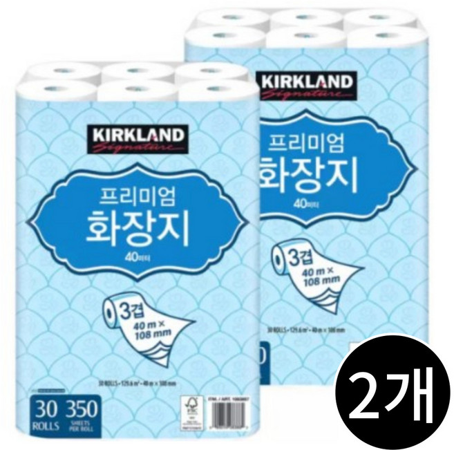 커클랜드 프리미엄 세겹 두루마리 화장지, 40m, 30롤, 2세트