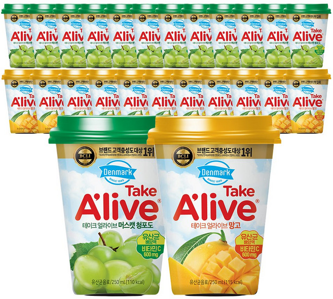 동원 덴마크 테이크 얼라이브 250ml 24개 (청포도12P+망고12P)