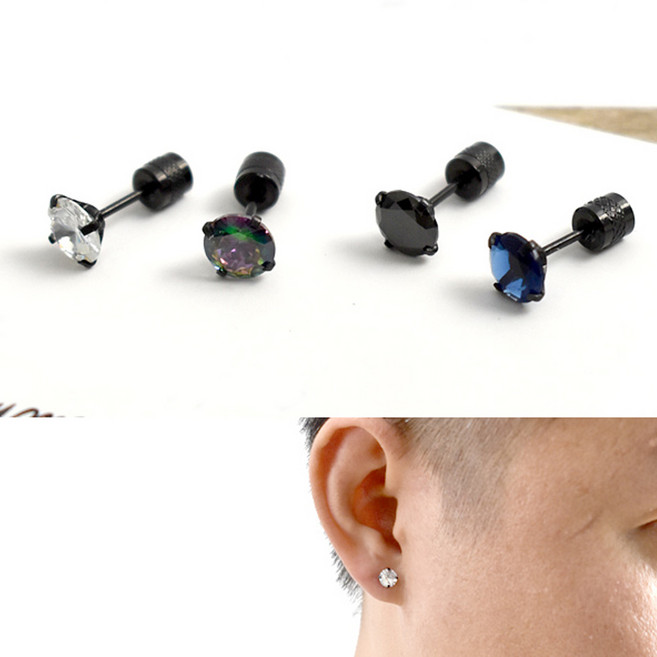 男生耳環 6mm 鋯石鋼製耳針