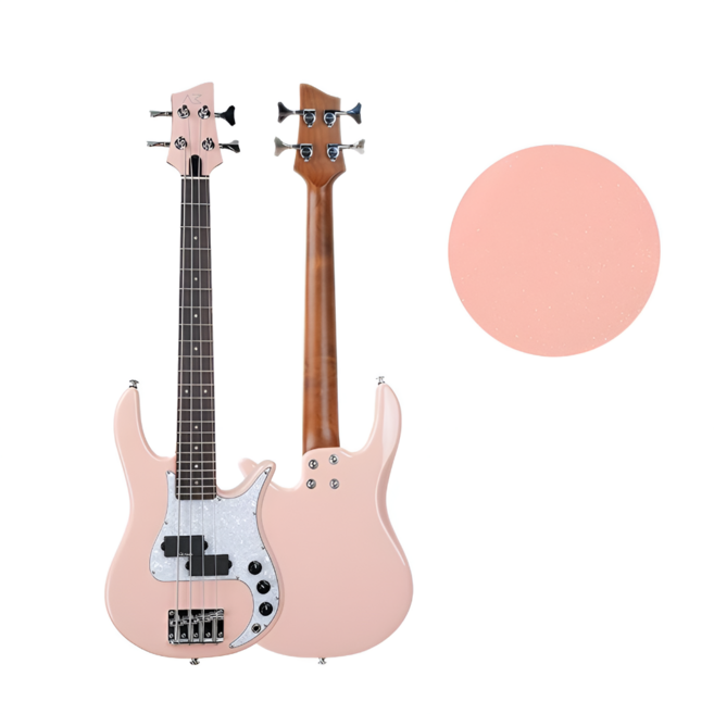 전문가셋업 MINI GROOVE T 미니 베이스 기타 33인치 숏스케일 로스티드 메이플 (풀패키지), 1개, 메탈 핑크, MGT