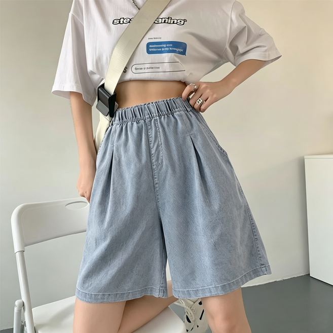 FIRSGIRL 여성 3부 와이드 팬츠 빅사이즈 밴딩 시원한 여름 아이스 청반바지