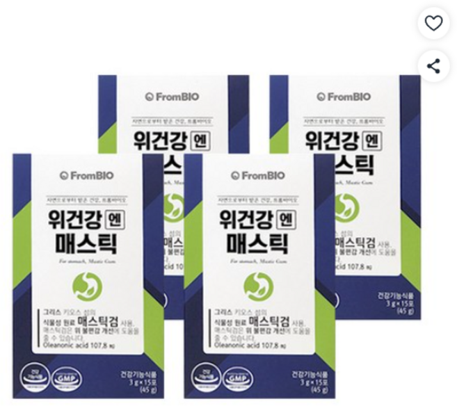 프롬바이오 위건강엔 매스틱 위 불편감 개선 도움 메스틱 위 건강기능식품, 45g, 4개