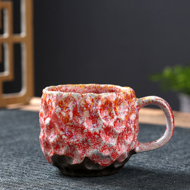 復古窯變馬克杯 志野燒咖啡杯, 志野燒咖啡杯 12*9*7.7CM 紅色, 1套