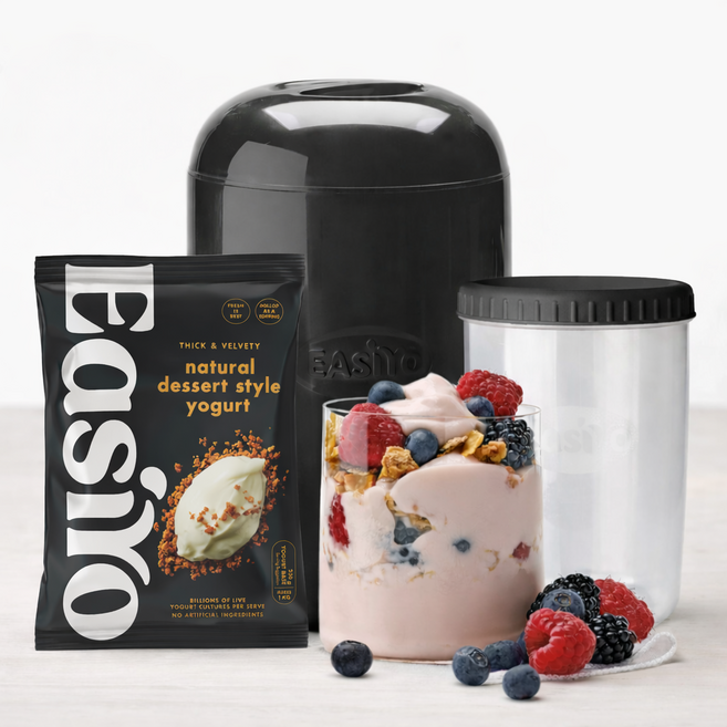 이지요 첫구매세트 집에서 만드는 꾸덕한 그릭 달콤한 디저트 요거트 1kg 스타터 전기 없이 밤새 완성 제조기, 메이커+달콤한 디저트 플레인 요거트 1kg