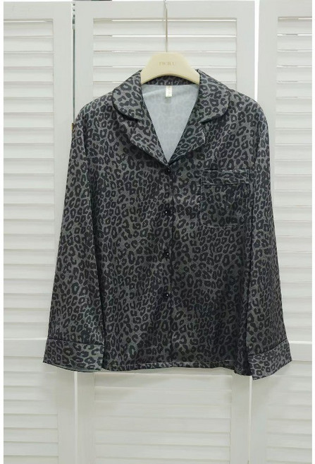 睡裙 純棉睡衣 豹紋印花絲綢冰絲長袖家居服