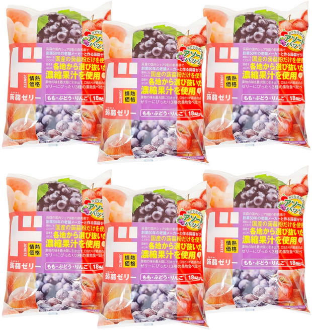 일본 돈키호테 도젤리 곤약젤리 포도 복숭아 사과, 6개, 360g