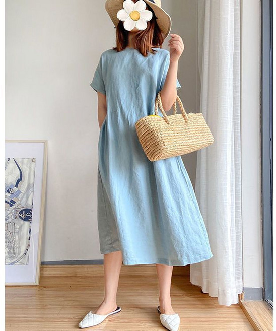 簡約文藝範寬鬆顯瘦時尚連衣裙女夏新款大碼中長款A字裙, 3XL