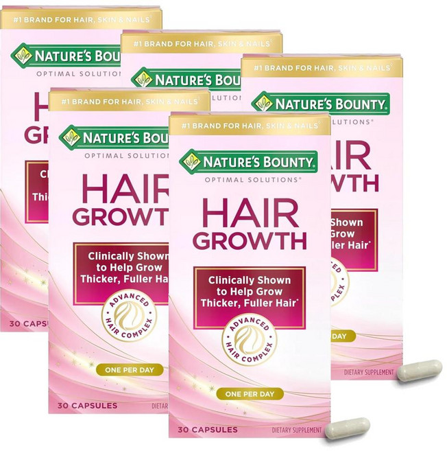 네이처스 바운티 헤어 그로스 비오틴 10000mcg 아르기닌 마그네슘 캡슐 Nature's Bounty Hair Growth Biotin Silicon Arginine, 5개, 30정