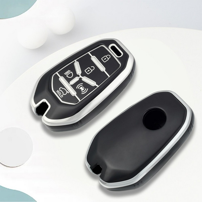 [대처분!]OFFCURVE TPU 쌍용자동차 5버튼 스마트키 G4렉스턴 티볼리 에어 스포츠 칸 풀커버 적용 키케이스 단품 다양한 컬러, 블랙  실버, SS02 쌍용