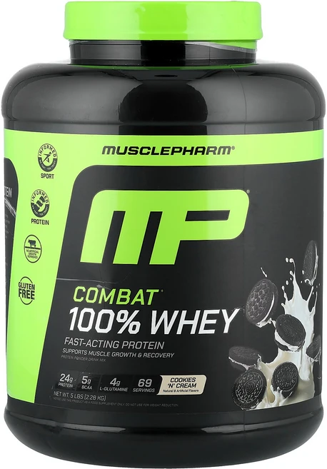 MusclePharm Combat® 100% 유청 단백질 분말 쿠키 앤 크림 맛 2.28kg(5lb) MusclePharm (머슬팜), 2.28kg, 1개 - 쿠팡